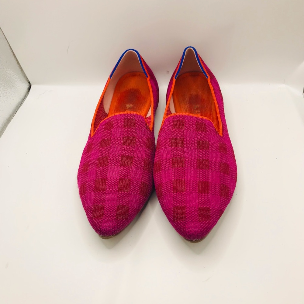 Rothy's Pink Checker Knit Slip-Ons with Orange Trim - Picture 4 of 14